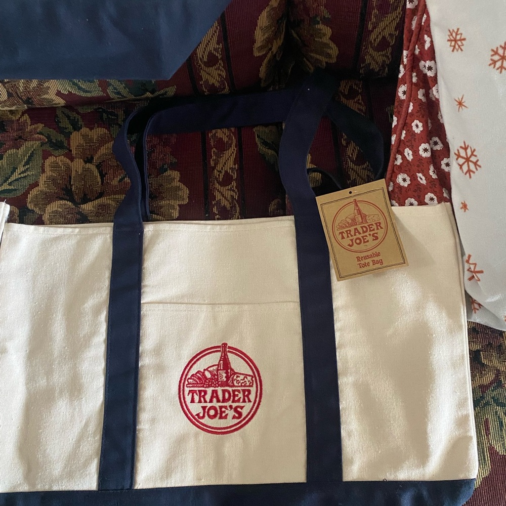 Cream and Blue Tote Bag